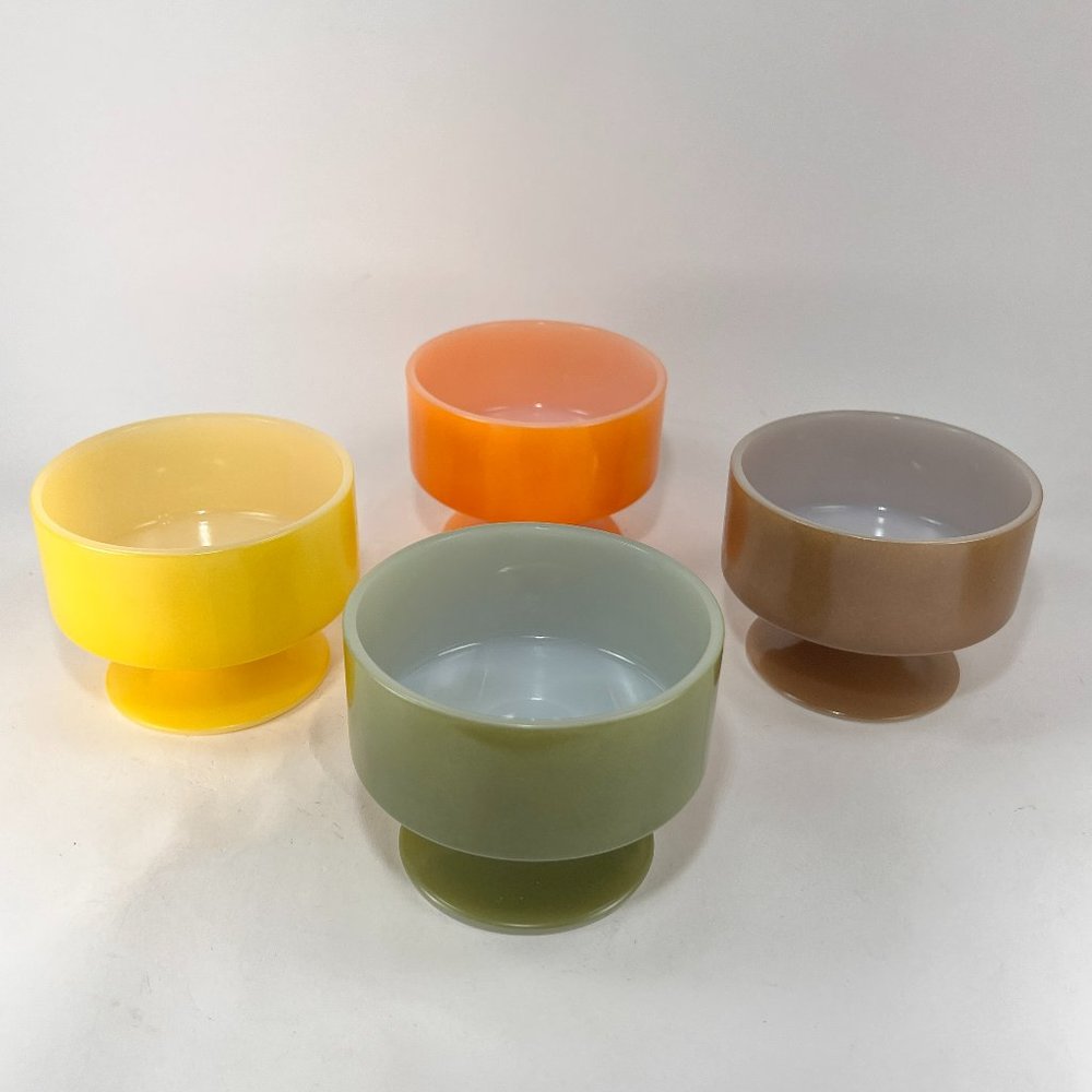 Vtg Federal Milk Glass Dessert Sherbet Cup Stackable Pedestal Lot 4 Retro 60s